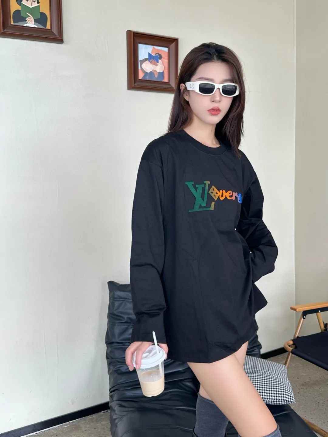 Louis Vuitton/Louis Vuitton 25Fw color gradient logo toothbrush sleeve long-sleeved T-shirt